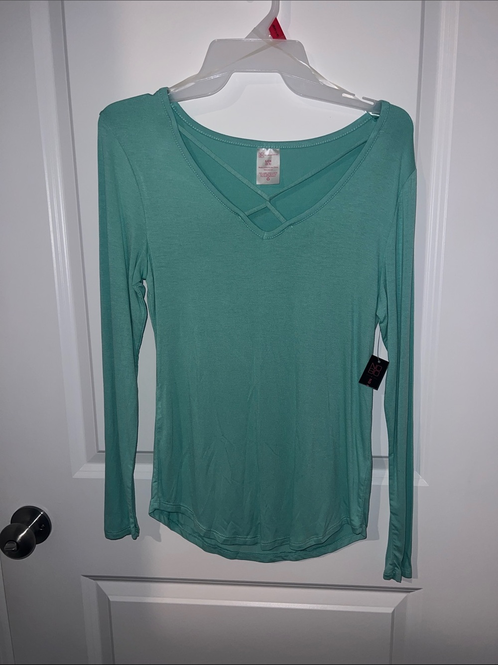 NOBO Teal Long-Sleeve V-Neck Top with Crisscross Detail